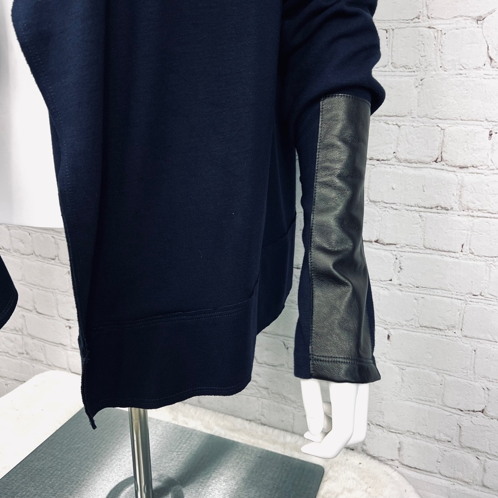 ⏳••NWOT |•FIFTEEN TWENTY•| Navy Blue Drape Leather Patch Cardigan•• - Picture 7 of 14